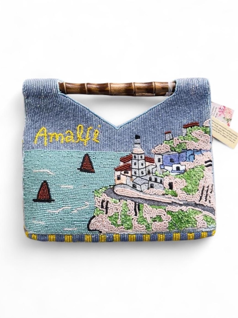 Made in India Amalfi Coast Beaded clutch with Bamboo Handle